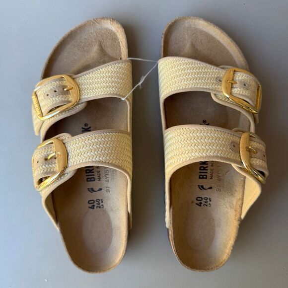 Birkenstock Arizona Big Buckle Raffia Sandal Women’s 40EU or 9US Natural Texture - Picture 5 of 12